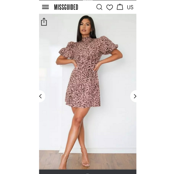 MISSGUIDED HIGH NECK PUFF SLEVE DRESS - Picture 3 of 7